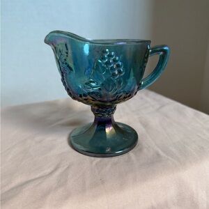 Vintage Iridescent Glass Creamer with Grape Design